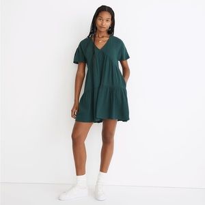 Madewell: Green Lightspun Popover Tiered Mini Dress